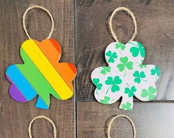 4pc Shamrock Ornaments Set of 4, St Patrick's Day Tags, Shamrock Tree Ornaments, Pride Ornament, St Patricks Day Tree Ornament, Tiered Tray