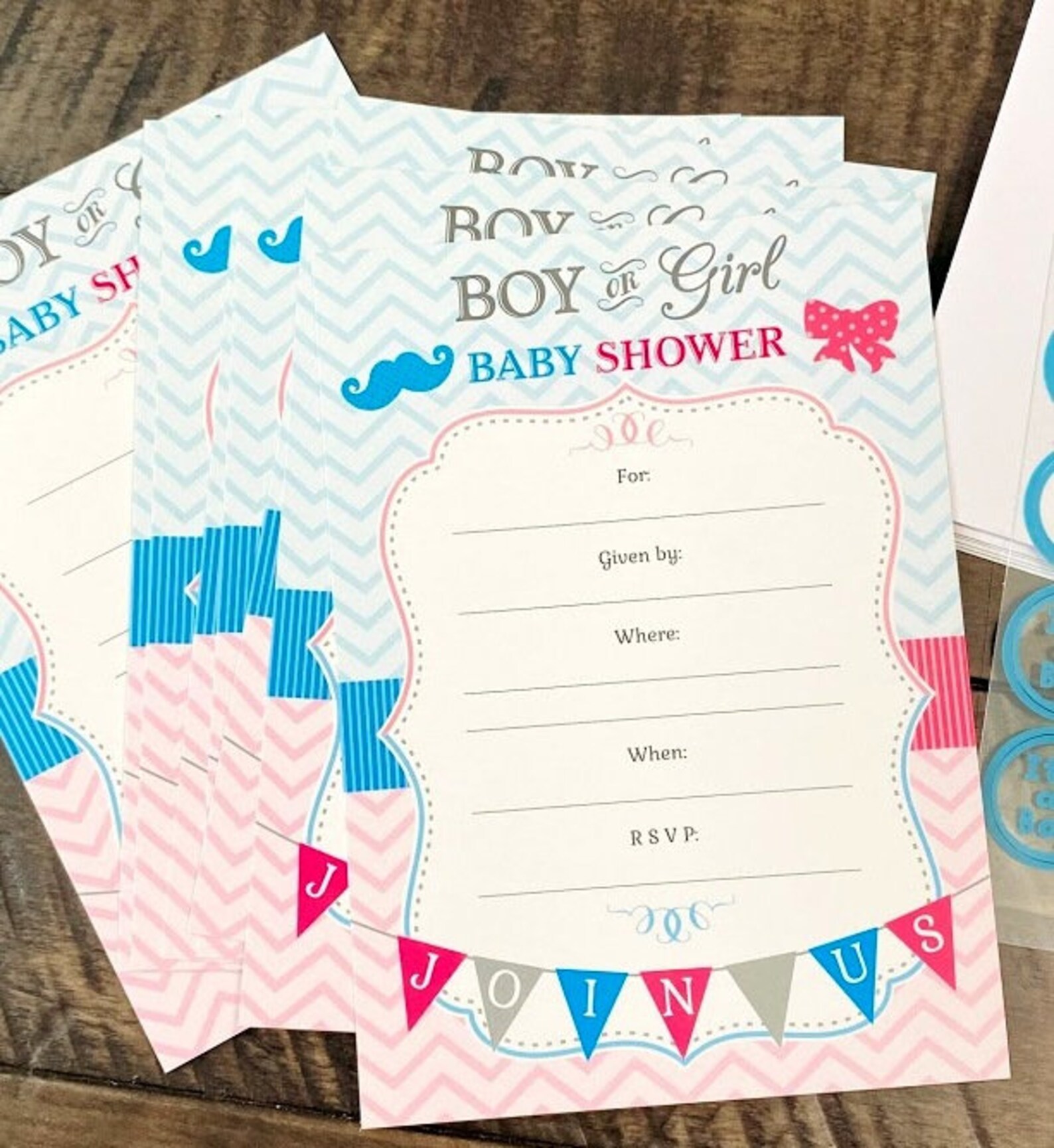 32 Gender Reveal Invitations and 50 Envelope Stickers Baby | Etsy