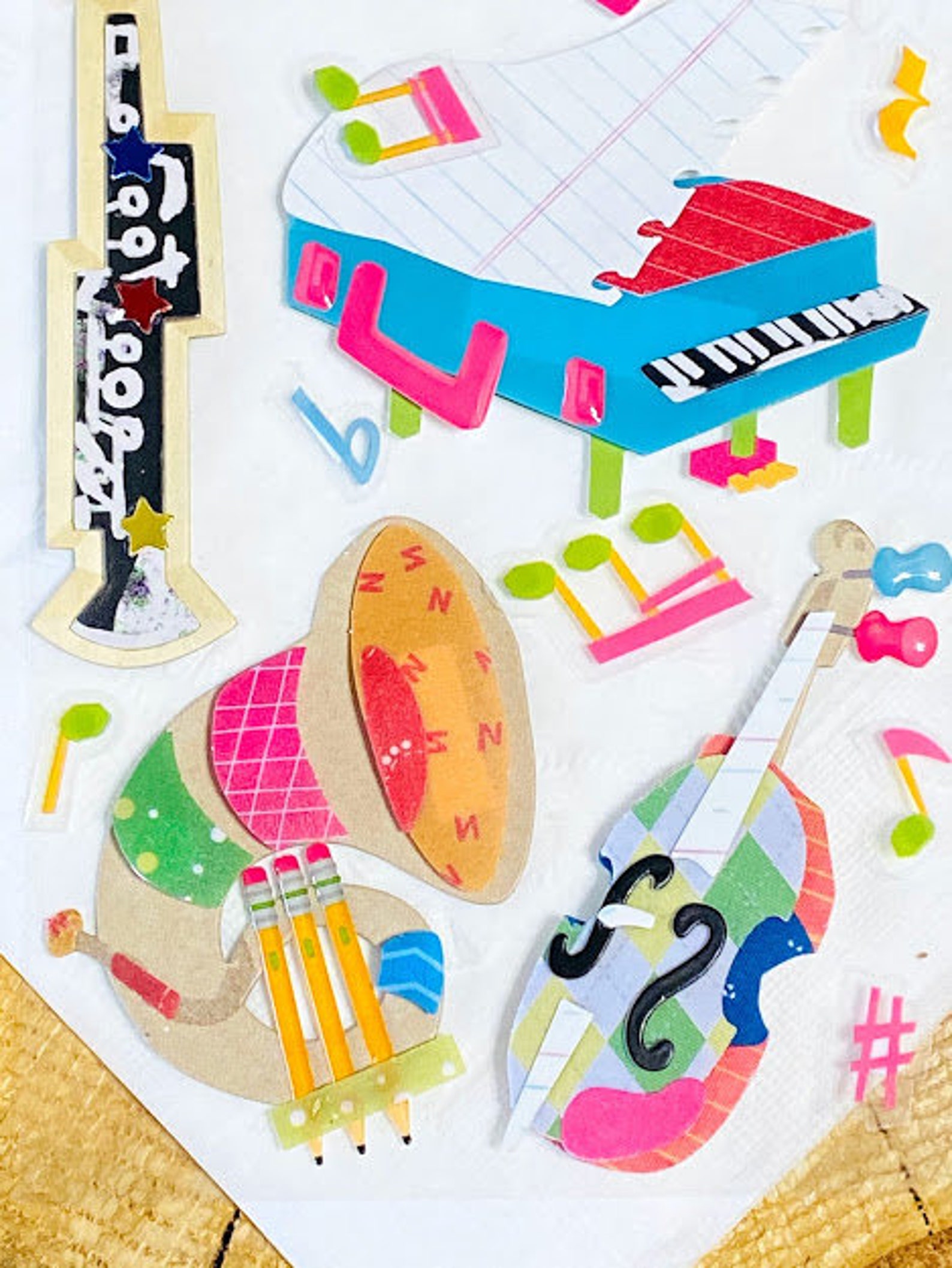 Music Stickers 12pc Dimensional Stickers Scrapbooking Pages Etsy