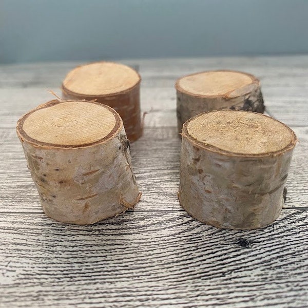 4 Miniature Wood Stump, Real Wood, Mini Wood Stumps, Villages, Craft Supplies, Natural Wood Slices, Fairy garden accessories