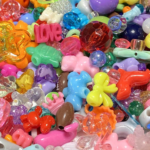 100 Assorted Bead Soup Mix- Starter Bead Kit Jewelry Making  Kawaii Candy Bead Mix Assorted Shapes and Sizes Mystery Beads