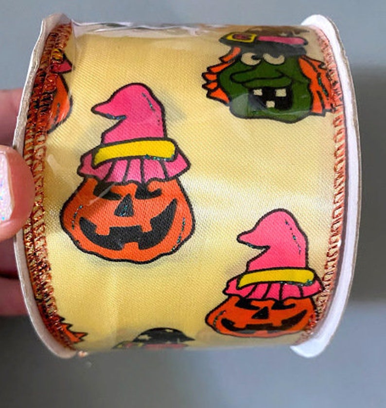 Ribbon Halloween Retro with Wired Edge 2.5 inch x 3 yards Wreaths Bows Gift Wrapping Home Decor Holiday