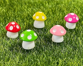 5 Miniature Mushrooms, Cabochons for Slime or Decoden - Mini Fairy Garden Decor - Slime Charms, I SPY Kits, Terrarium, Miniatures, Dollhouse