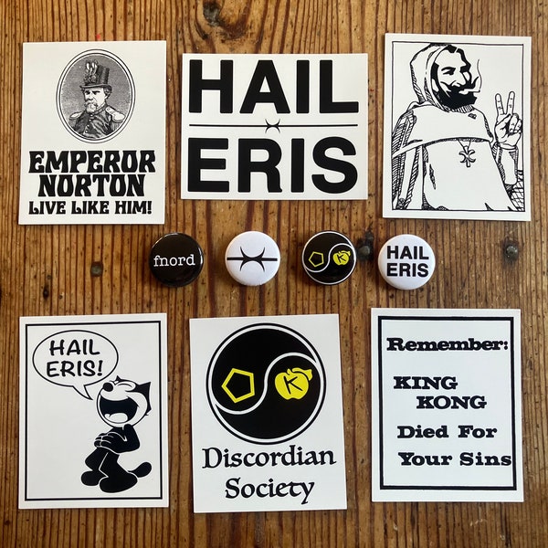 Ensemble de boutons et d'autocollants Discordian