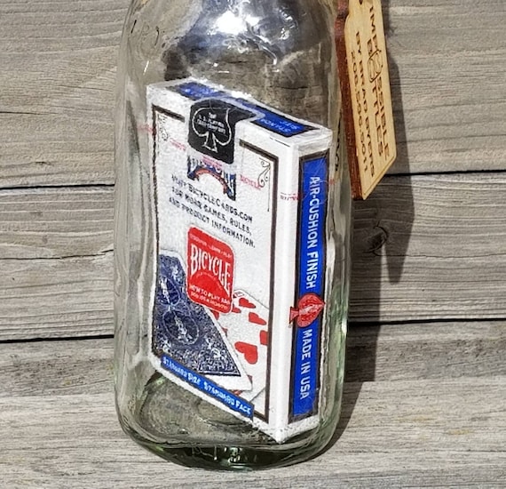 Impossible Bottle: Vintage Milk Bottle With Playing Cards in