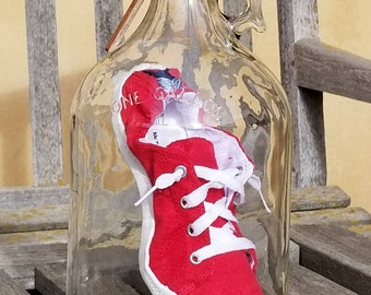 IMPOSSIBLE BOTTLE –  RED Tennis Shoe / Sneaker in a Vintage Glass Bottle