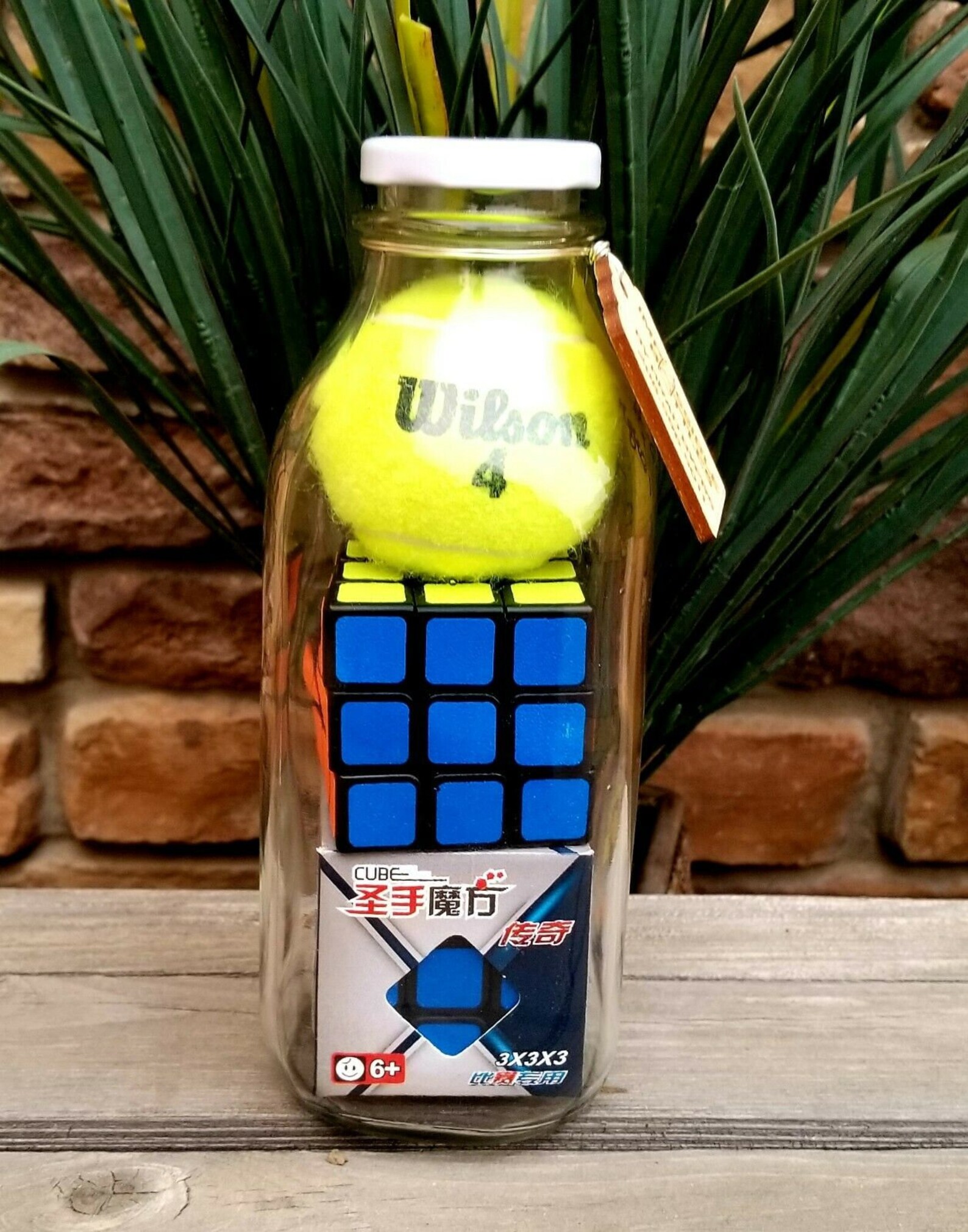 IMPOSSIBLE BOTTLE 2 Rubiks Cubes and Tennis Ball in Glass Milk Bottle Etsy
