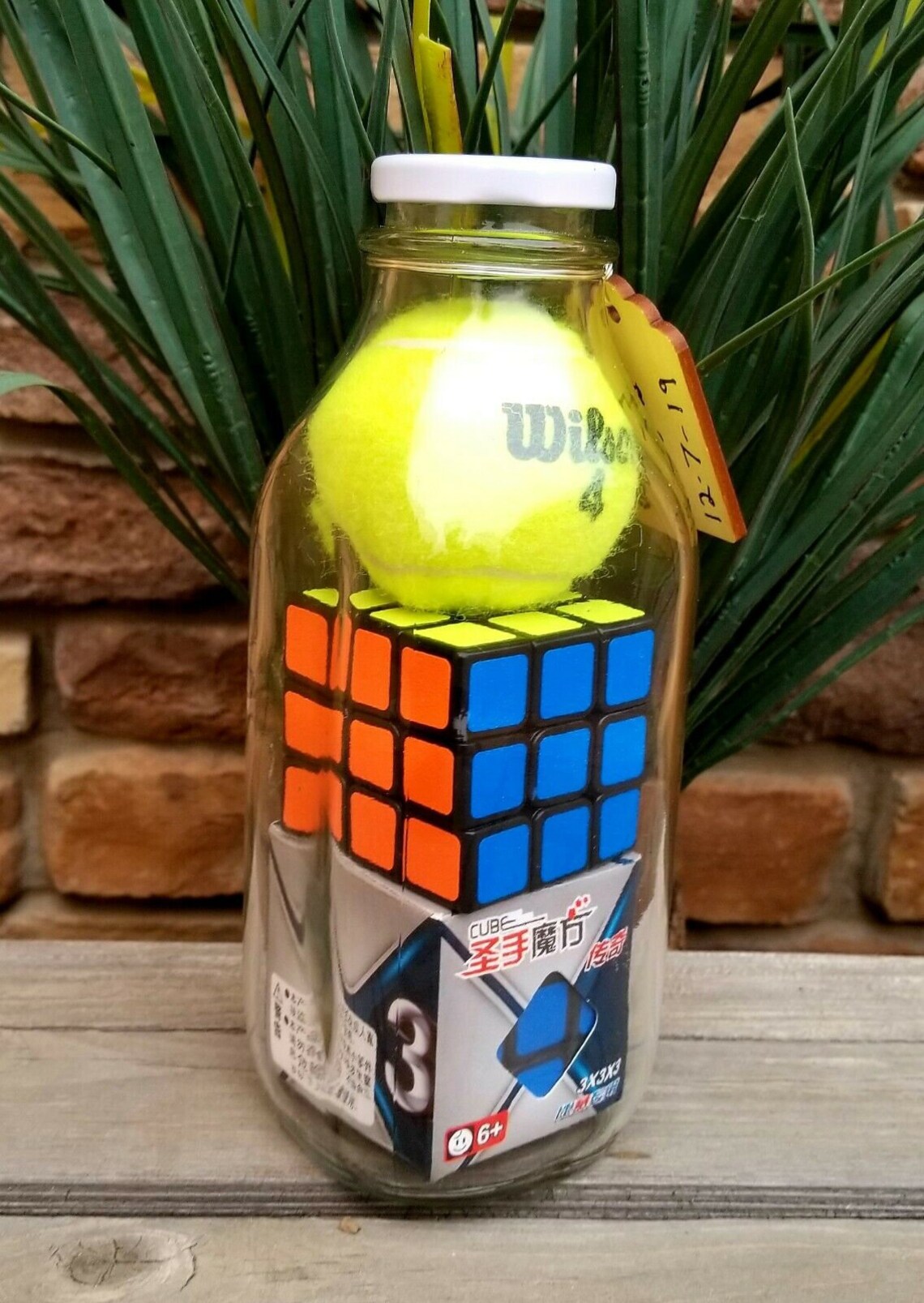 IMPOSSIBLE BOTTLE 2 Rubiks Cubes and Tennis Ball in Glass Milk Bottle Etsy
