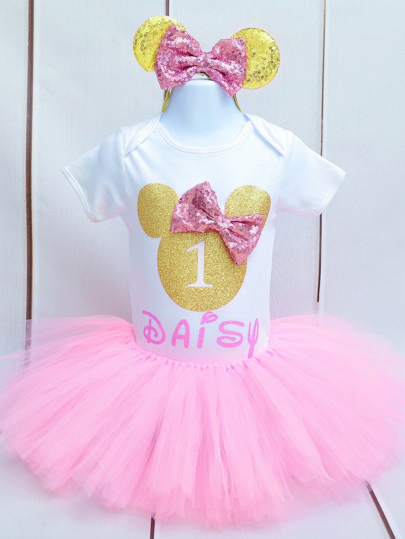 Newborn Toddler Baby 1st Birthday Minnie Mouse Romper Tutu Dress Headband Outfit