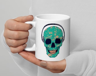 Skull DJ Metalhead Mug - White Glossy Mug - Music Lovers Gift Idea - DJ HipHop Metal - All Music lovers branding