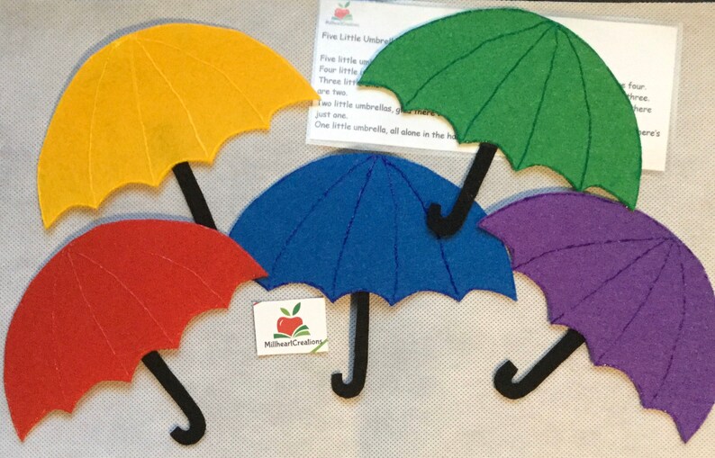 5 Little Umbrellas Felt Story Rhyme Etsy