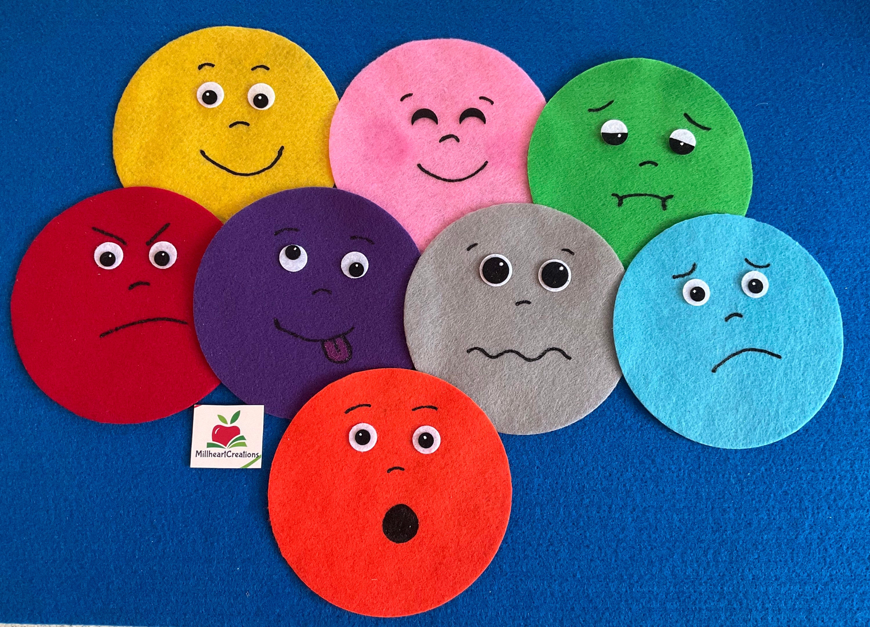 Emotie gezichten vilt verhaal: hoe voel je je / lesgeven / emoties / bronnen