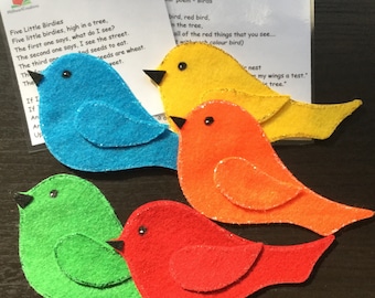 5 little birds spring time felt stories