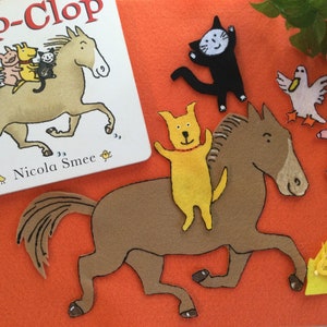 Clip-clop felt story - animals horse , cat, dog, pig and duck flannel story