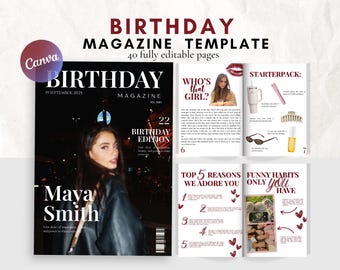 Birthday Magazine Template: Personalized Canva Gift (Digital)
