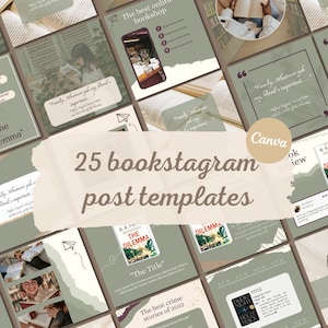 Bookstagram Post Templates | book bloggers, Small Business | instagram | Canva Template | beige, green | aesthetic feed