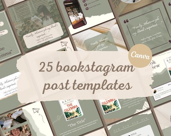 Bookstagram Post Templates | book bloggers, Small Business | instagram | Canva Template | beige, green | aesthetic feed