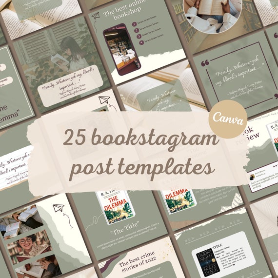 Bookstagram Post Templates | book bloggers, Small Business | instagram | Canva Template | beige, green | aesthetic feed