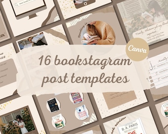 Bookstagram Post Templates | book bloggers, Small Business | instagram | Canva Template | beige, brown, gold | aesthetic feed