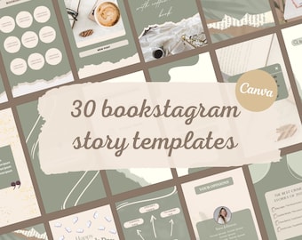 Plantillas de historias de Bookstagram / blogueros de libros, pequeñas empresas / instagram / Plantilla Canva / beige, verde, dorado / alimentación estética / editable