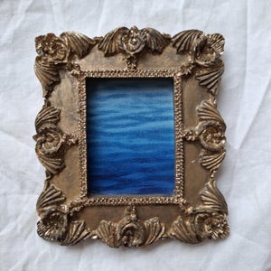 Mini Sea Oil Painting, Small Oil Painting in Frame, Original Mini Painting, Ocean, Hand-Painted Sea Scene, Vintage Oil Painting, Gold Frame