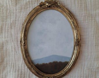 Landscape Oil Painting – Artwork in Handmade Frame – Nature Wall Art, Unique Gift, Sky Painting, Mountains, Cloud, 15,2 × 21,5 cm