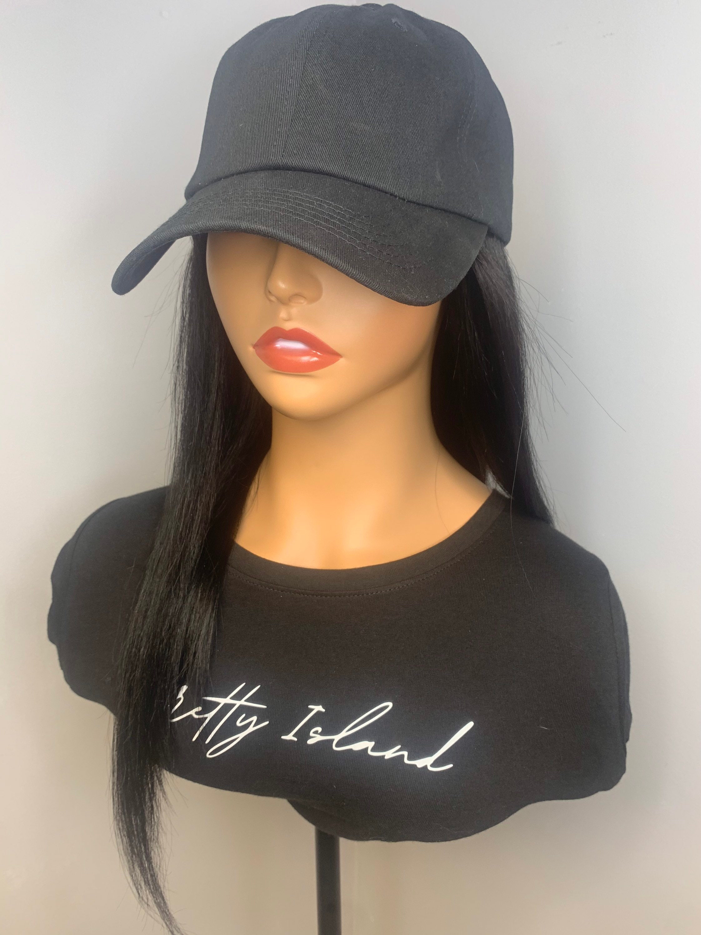 WIG HAT// Straight // Human Hair Etsy