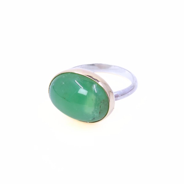 Chrysoprase Atisan Statement Ring 14k gold and Sterling Silver