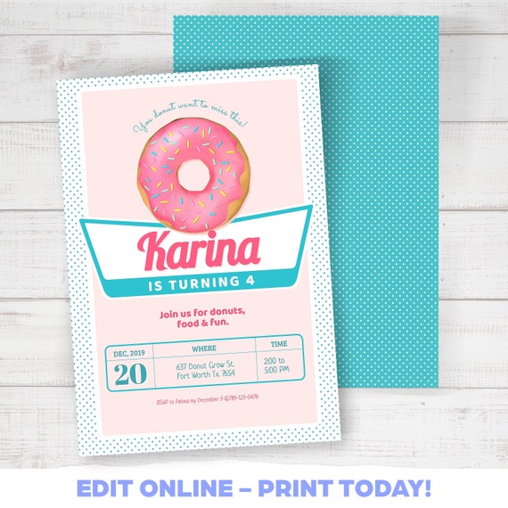 Donut Birthday Invitation, Krispy Kreme Inspired Doughnut invitation Donuts Party Printable Template Corjl EDIT ONLINE Il_570xn