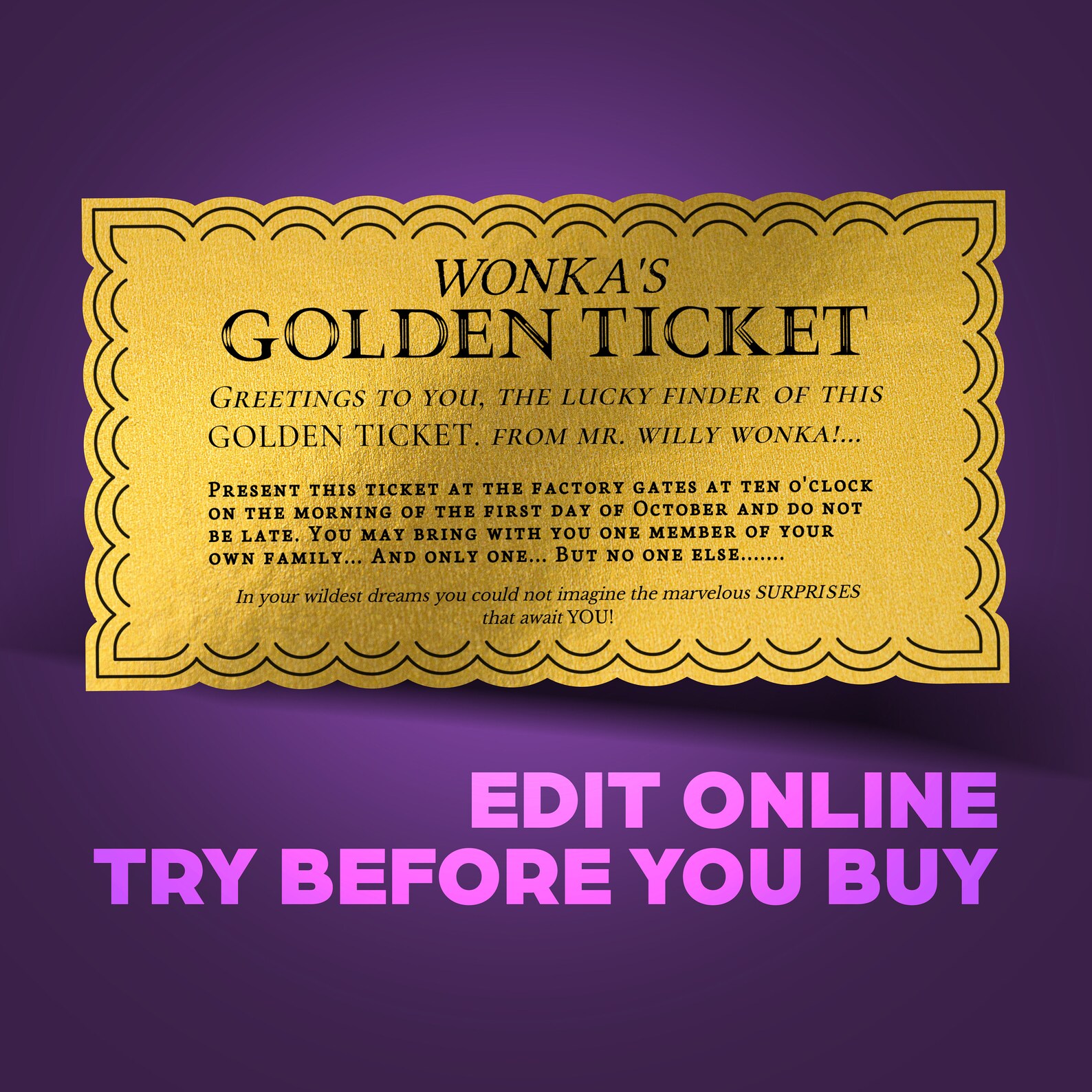 Willy Wonka Golden Ticket Blank Template