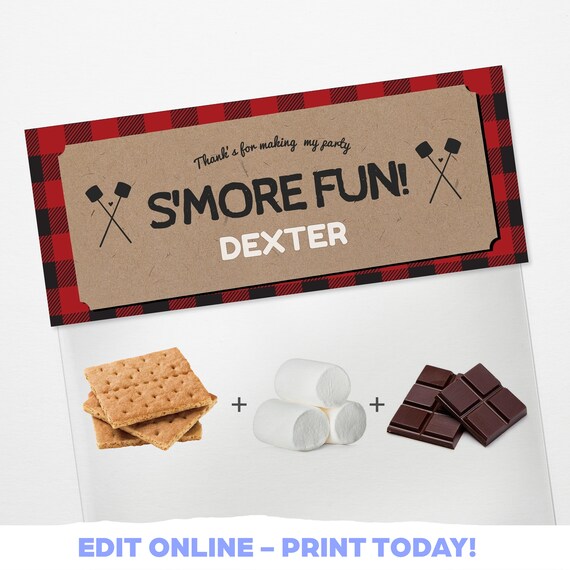 Editable Treat Bag toppers Lumberjack Birthday Party Lumberjack First birthday Lumberjack Party S'more Download DIGITAL PRINTABLE Corjl Il_570xn