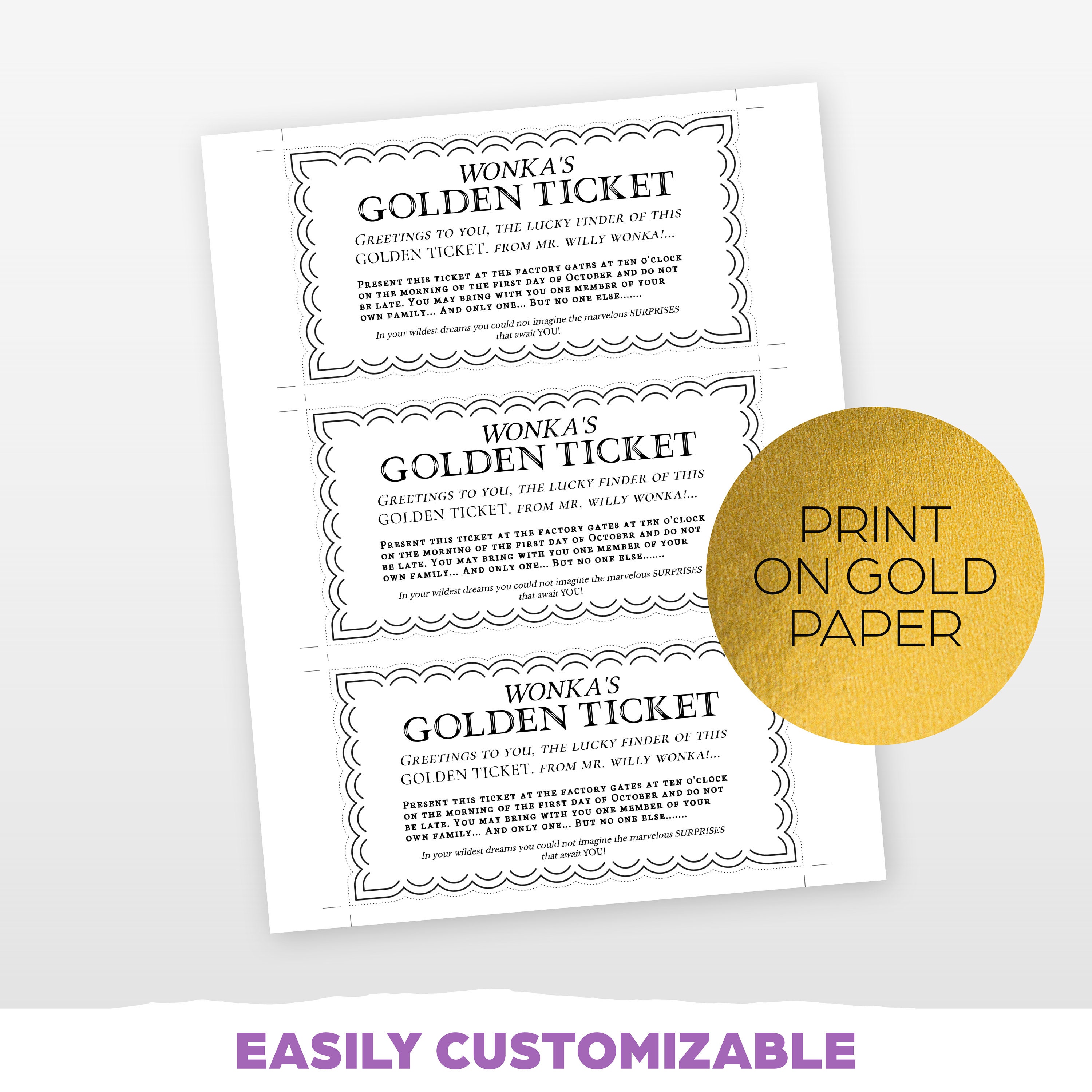 Golden Ticket Editable Template DIY Costume Willy Wonka's - Etsy