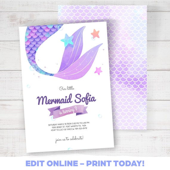 Mermaid Invitation. Mermaids Girl Pool Party. Download Printable ...
