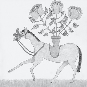 Fine art giclée print • Horse, Butterfly, Flowers • Square Print