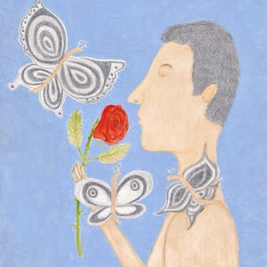Fine art giclée print • Smelling a Rose • Square Print