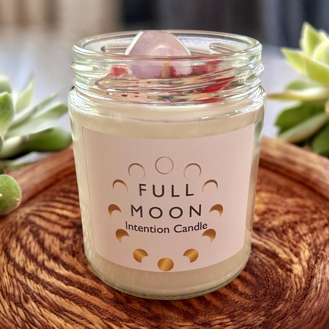 Full Moon Intention Candle – Soy Wax With Amethyst and Rose Quartz - Etsy