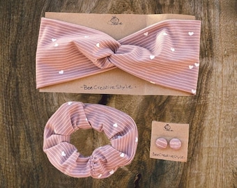 Set, Fascia , Scrunchie e Orecchini Cuoricini