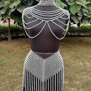 Fashionable Medieval Aluminium Butted 10 mm 16 Guage Chainmail Top With Skirt For Women