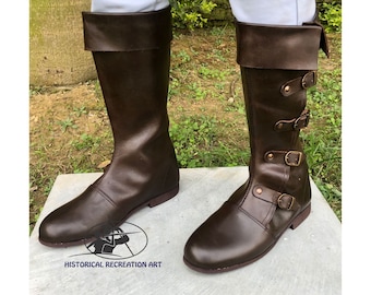 中世のロングブーツ | ハンドメイドの騎士用レザーロングブーツ 再現