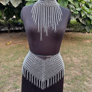 Fashionable Medieval Aluminium Butted 10 mm 16 Guage Chainmail Necklace With Skirt For Women
