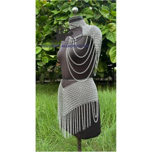 Fashionable Medieval Aluminium Butted 9 mm 16 Guage Chainmail Top With Skirt For Women