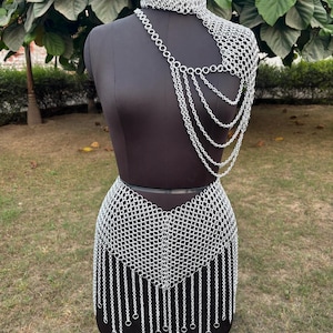 Fashionable Medieval Aluminium Butted 10 mm 16 Guage Chainmail Top With Skirt For Women