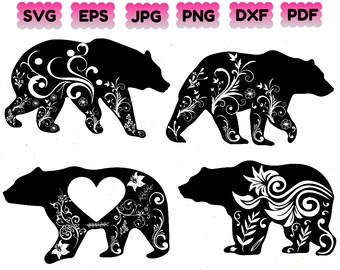 Download Clip Art Floral Bear Svg Cuts Mama Bear Silhouette Animal Zentangle Vector Design Mandala Family Bear File For Cricut Mountain Range Png Clipart Free Art Collectibles