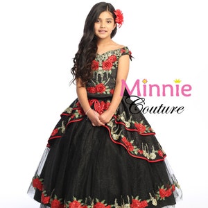 Black and Red Charro style dress for girls. image 1