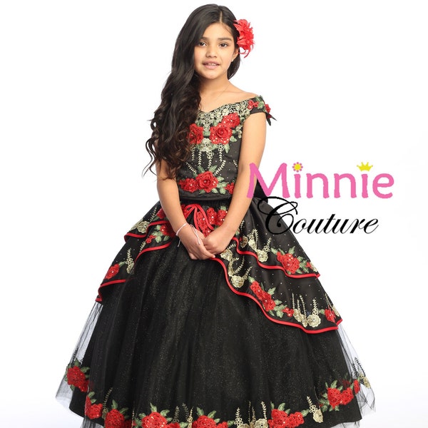 Black and Red Charro style dress for girls.