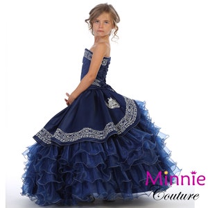 Navy Blue Charro dress with silver embroidery for girls image 4