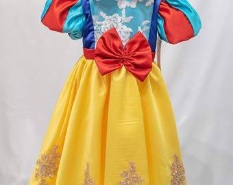 Snow White Inspired Princess Dress: Pearl Appliqué Costume