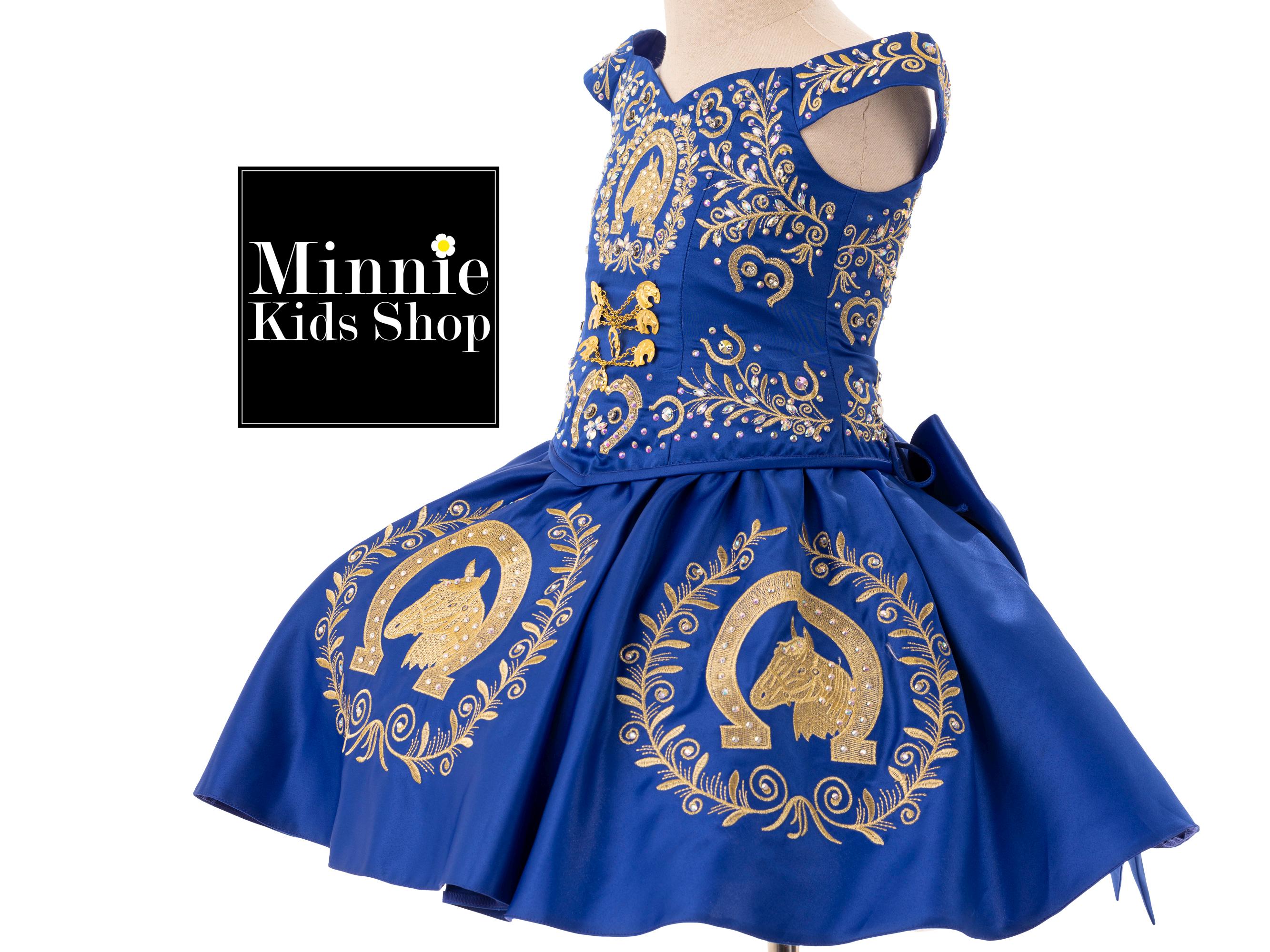 Royal Blue Charro Dress: Gold Embroidered Horse, Removable Ruffles Royal Blue Charro Dress: Gold Embroidered Horse, Removable Ruffles