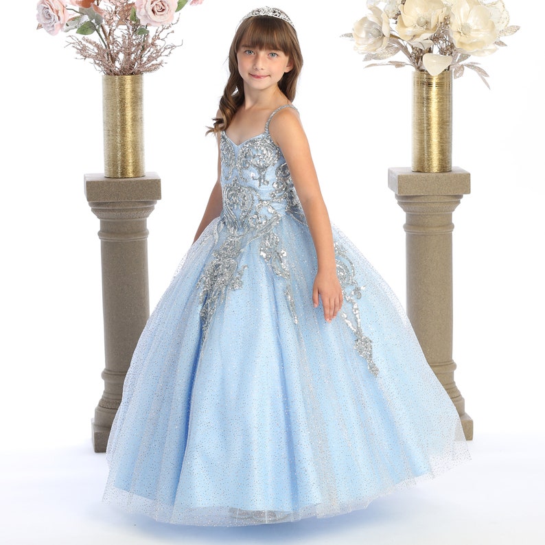 Baby blue glitter dress with silver sequins for pageants and special events . image 2