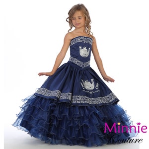 Vestido Charro Azul Marino con bordado plateado para niña imagen 2